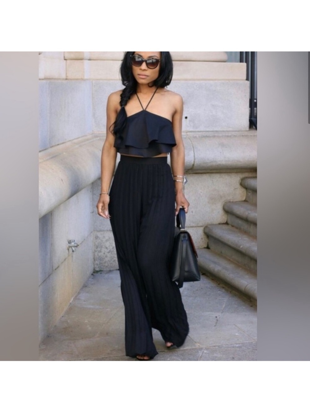 Zara  Black Wide-Leg Pleated Pants
